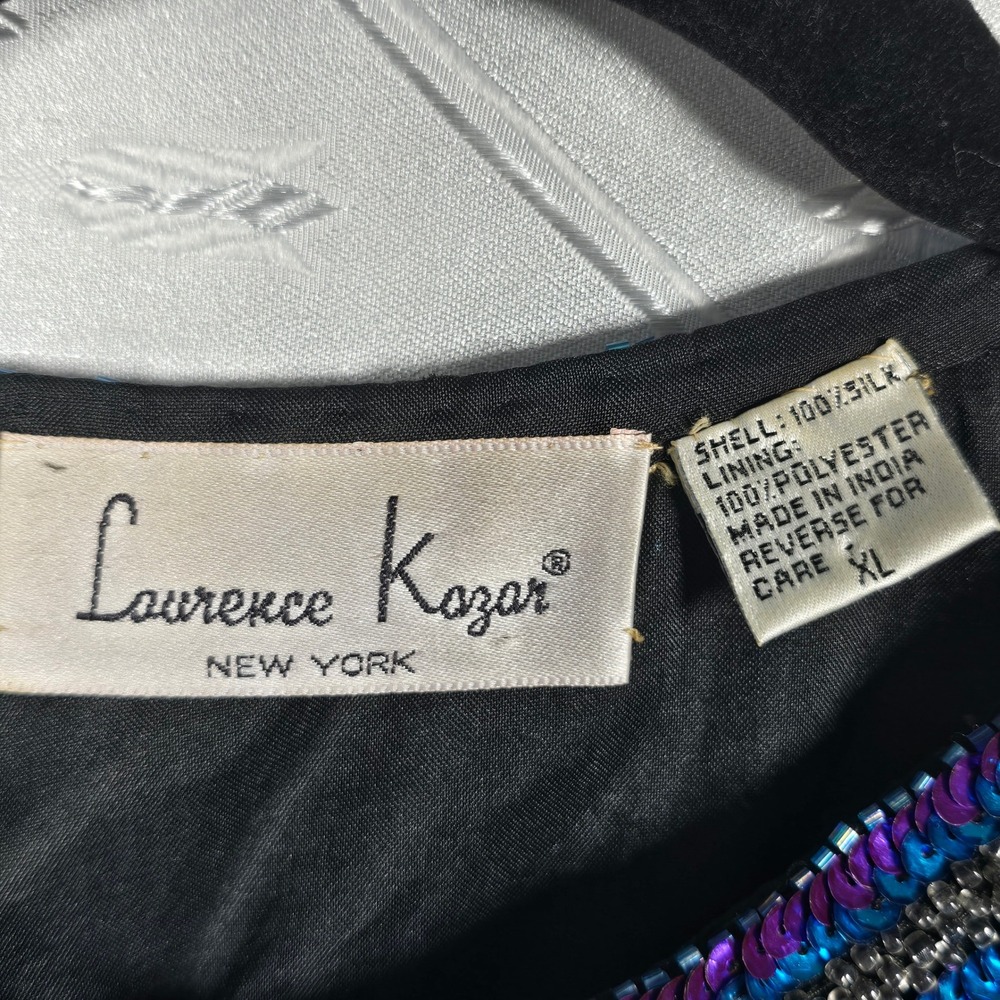 Laurence Kazar Vintage Beaded Sequin Silk Jacket XL Green Blue Purple Evening - Picture 4 of 11
